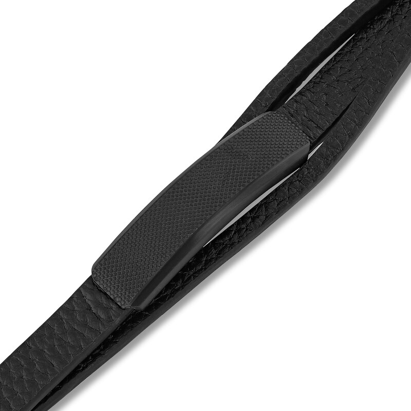 Main Image 2 of Men's Textured I.D. Layered Wrap Faux Leather Bracelet with Black Ion-Plated Stainless Steel  - 8.5"