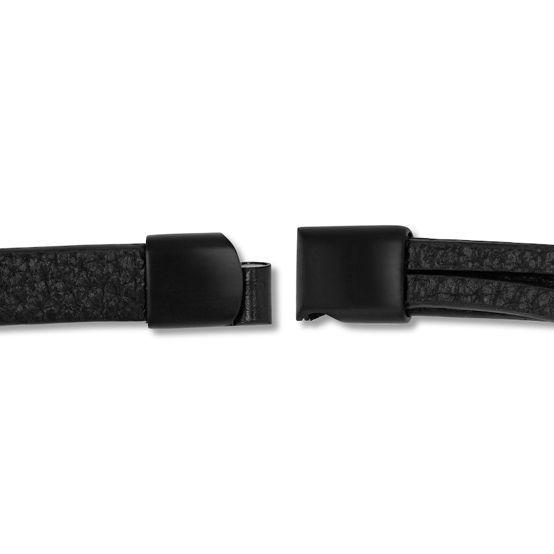 Main Image 3 of Men's Textured I.D. Layered Wrap Faux Leather Bracelet with Black Ion-Plated Stainless Steel  - 8.5"