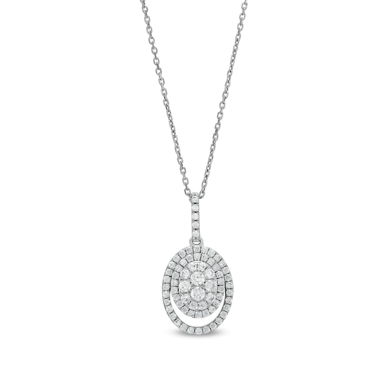 3/4 CT. T.w. Oval Multi-Diamond Open Double Frame Pendant in 10K White Gold
