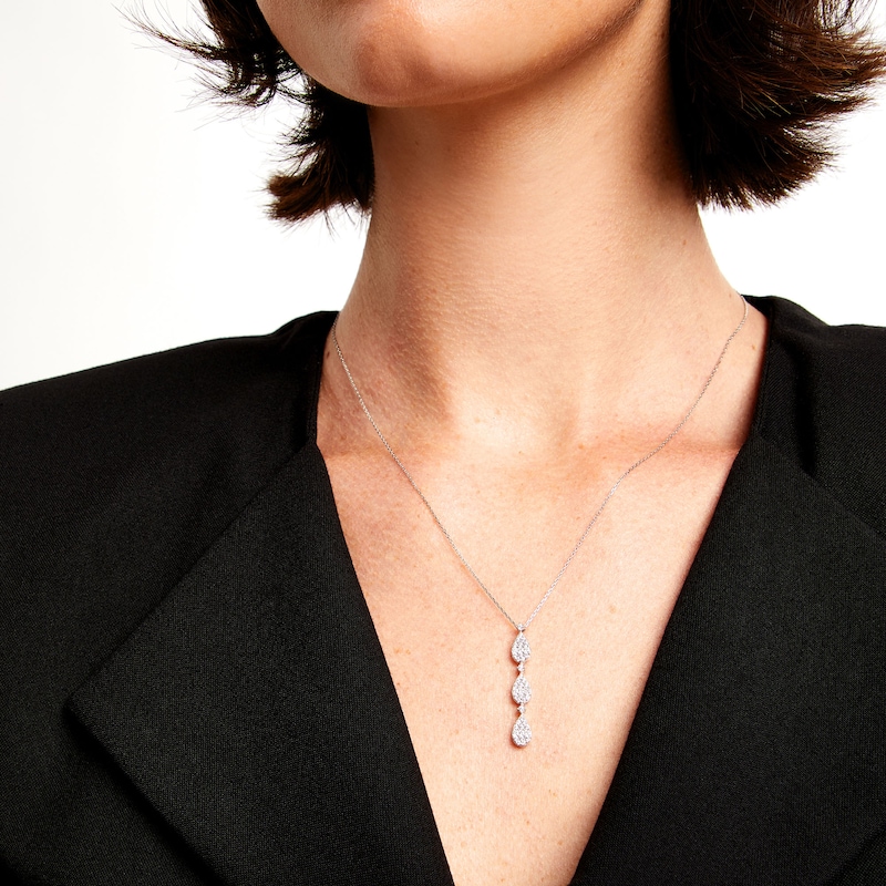 Main Image 2 of 1/2 CT. T.W. Pear Multi-Diamond Teardrops Necklace in 10K White Gold