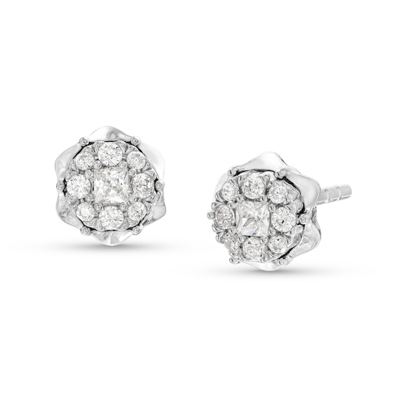 1/5 CT. T.w. Multi-Diamond Scallop Frame Stud Earrings in 10K White Gold
