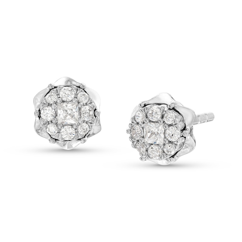 Main Image 1 of 1/5 CT. T.W. Multi-Diamond Scallop Frame Stud Earrings in 10K White Gold