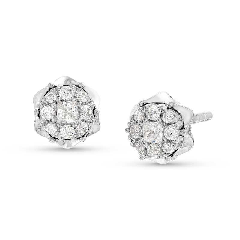 1/5 CT. T.W. Multi-Diamond Scallop Frame Stud Earrings in 10K White Gold