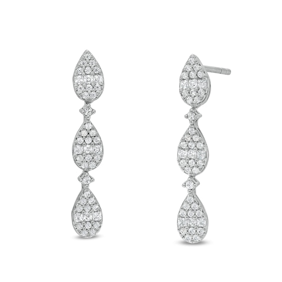 1/2 CT. T.w. Pear Multi-Diamond Teardrop Dangle Drop Earrings in 10K White Gold