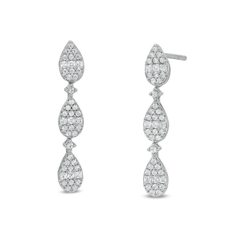 Main Image 1 of 1/2 CT. T.W. Pear Multi-Diamond Teardrop Dangle Drop Earrings in 10K White Gold