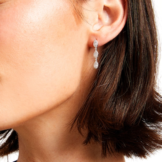 1/2 CT. T.w. Pear Multi-Diamond Teardrop Dangle Drop Earrings in 10K White Gold