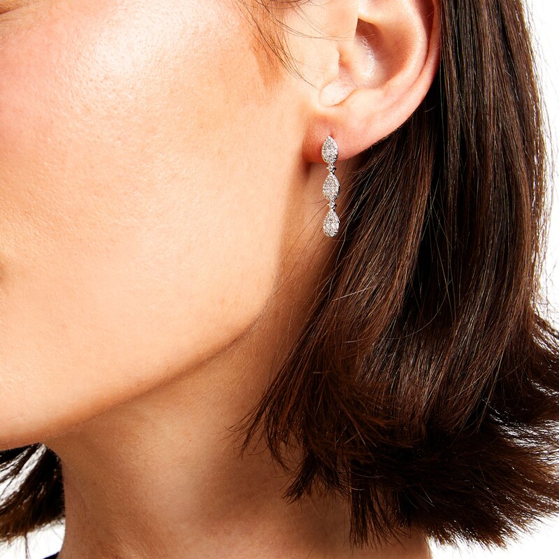 Main Image 2 of 1/2 CT. T.W. Pear Multi-Diamond Teardrop Dangle Drop Earrings in 10K White Gold
