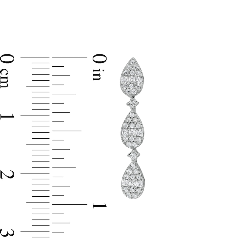 Main Image 3 of 1/2 CT. T.W. Pear Multi-Diamond Teardrop Dangle Drop Earrings in 10K White Gold