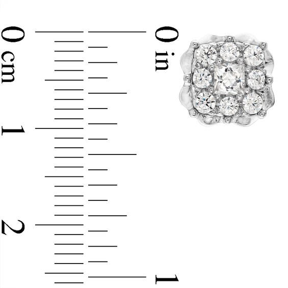 1/4 CT. T.w. Cushion Multi-Diamond Scallop Frame Stud Earrings in 10K White Gold