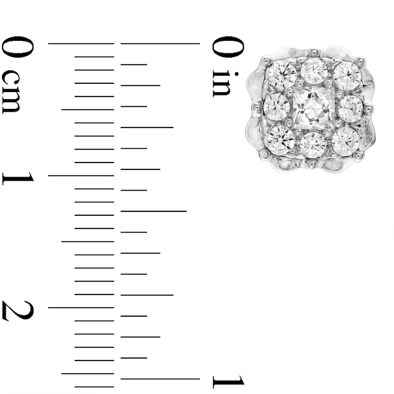 Main Image 3 of 1/4 CT. T.W. Cushion Multi-Diamond Scallop Frame Stud Earrings in 10K White Gold