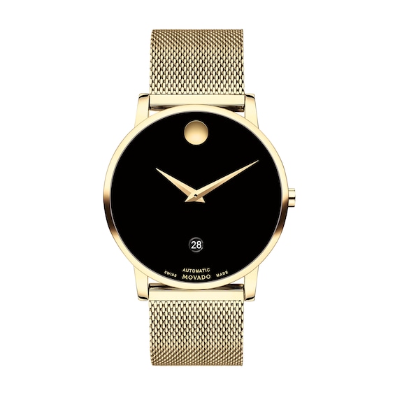 Men's Movado Automatic MuseumÂ® Classic Gold-Tone PVD Mesh Watch with Black Dial (Model: 0607632)