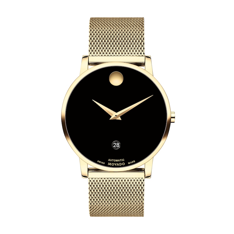 Main Image 1 of Men's Movado AUTOMATIC Museum® Classic Gold-Tone PVD Mesh Watch with Black Dial (Model: 0607632)