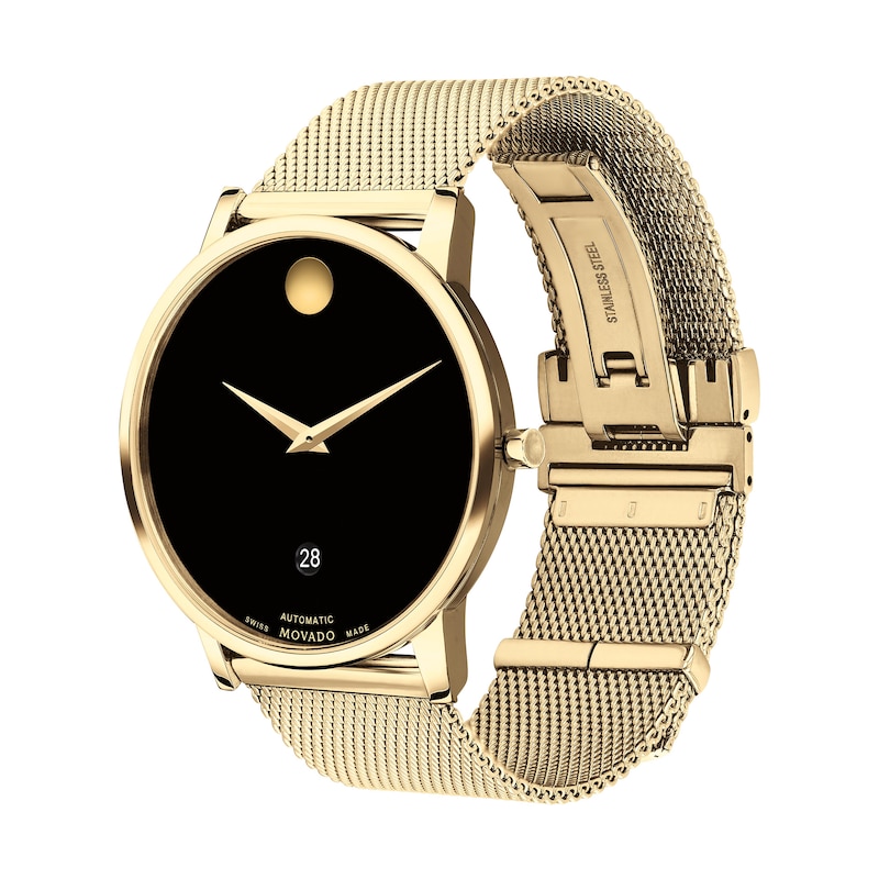 Main Image 2 of Men's Movado AUTOMATIC Museum® Classic Gold-Tone PVD Mesh Watch with Black Dial (Model: 0607632)