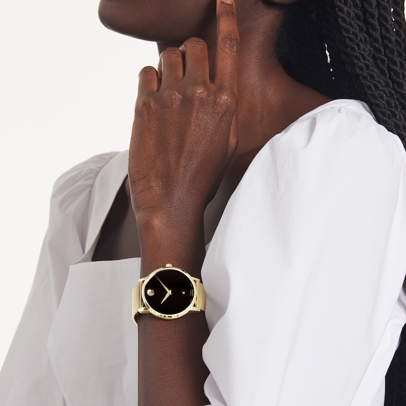 Main Image 4 of Men's Movado AUTOMATIC Museum® Classic Gold-Tone PVD Mesh Watch with Black Dial (Model: 0607632)