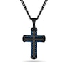 Thumbnail Image 0 of 1/4 CT. T.W. Black Diamond Cross Pendant in Stainless Steel with Black and Blue Ion-Plate - 24"