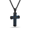 Thumbnail Image 1 of 1/4 CT. T.W. Black Diamond Cross Pendant in Stainless Steel with Black and Blue Ion-Plate - 24"