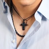 Thumbnail Image 3 of 1/4 CT. T.W. Black Diamond Cross Pendant in Stainless Steel with Black and Blue Ion-Plate - 24"