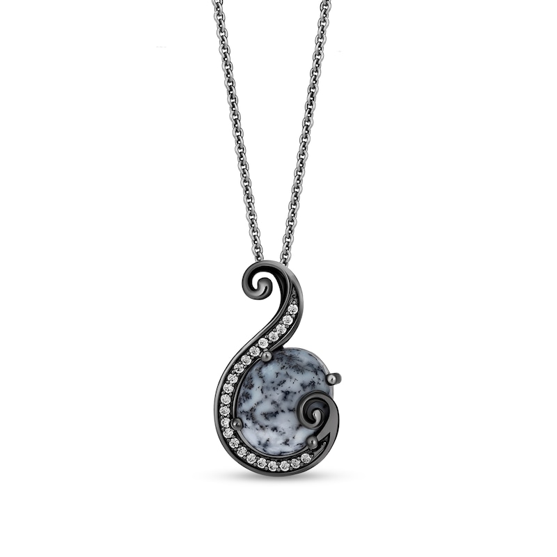 Main Image 1 of Enchanted Disney Villains Ursula Oval White Obsidian and 1/8 CT. T.W. Diamond Tentacle Pendant in Sterling Silver