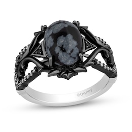 Enchanted Disney Villains Maleficent Oval Obsidian and 1/6 CT. T.W. Diamond Thorns Ring in Sterling Silver - Size 7