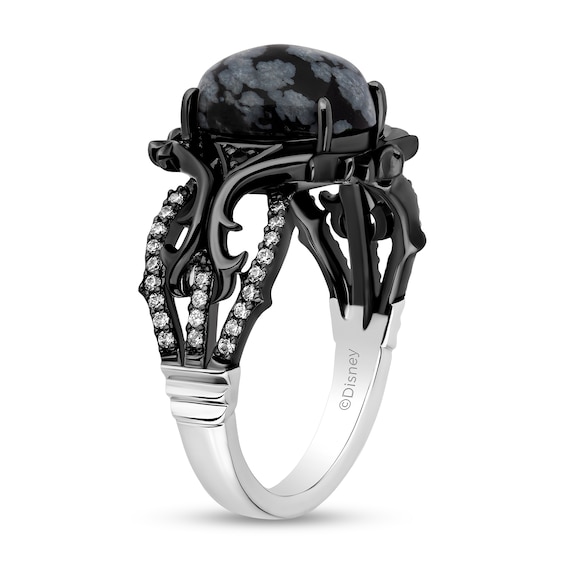Enchanted Disney Villains Maleficent Oval Obsidian and 1/6 CT. T.w. Diamond Thorns Ring in Sterling Silver - Size 7