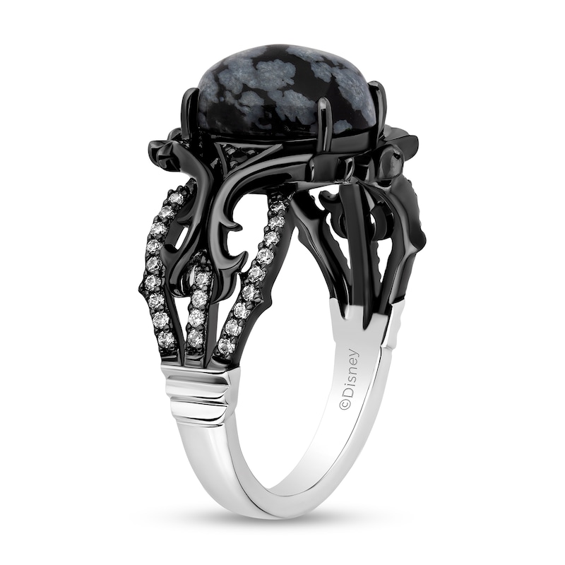 Enchanted Disney Villains Maleficent Oval Obsidian and 1/6 CT. T.W. Diamond Thorns Ring in Sterling Silver - Size 7