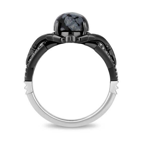 Enchanted Disney Villains Maleficent Oval Obsidian and 1/6 CT. T.w. Diamond Thorns Ring in Sterling Silver - Size 7