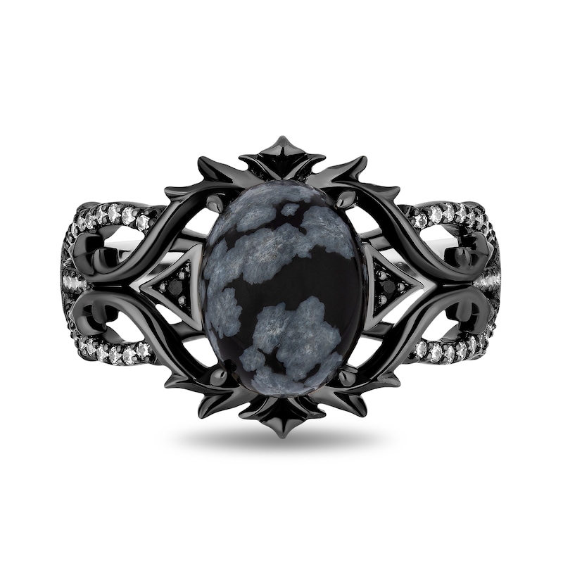 Main Image 4 of Enchanted Disney Villains Maleficent Oval Obsidian and 1/6 CT. T.W. Diamond Thorns Ring in Sterling Silver - Size 7