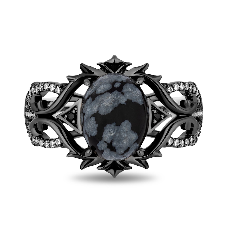 Enchanted Disney Villains Maleficent Oval Obsidian and 1/6 CT. T.W. Diamond Thorns Ring in Sterling Silver - Size 7