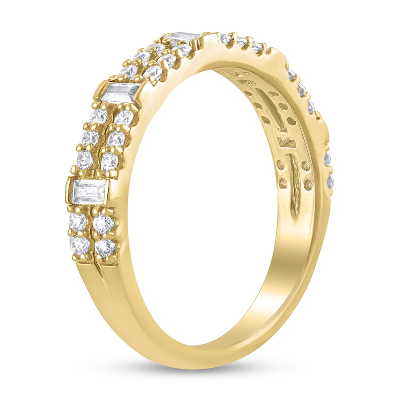 Main Image 2 of 1/2 CT. T.W. Baguette-Cut Diamond Station Double Row Split Shank Ring in 14K Gold