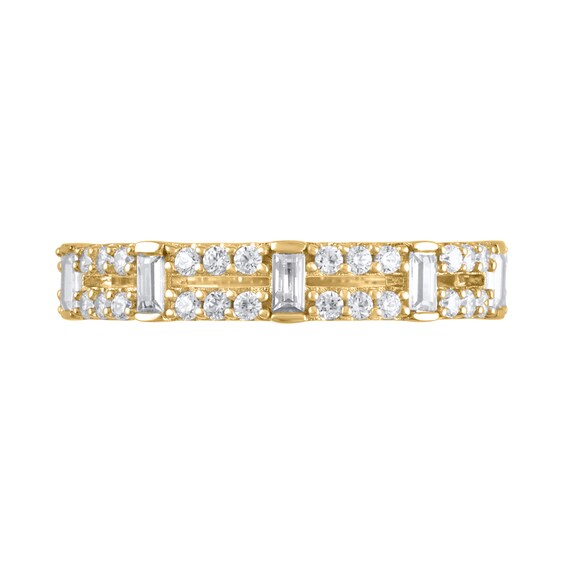 1/2 CT. T.w. Baguette-Cut Diamond Station Double Row Split Shank Ring in 14K Gold