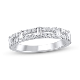 1/2 CT. T.W. Baguette-Cut Diamond Station Double Row Split Shank Ring in 14K White Gold
