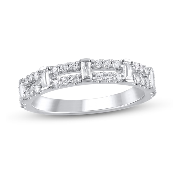 1/2 CT. T.w. Baguette-Cut Diamond Station Double Row Split Shank Ring in 14K White Gold