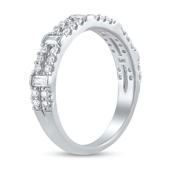 1/2 CT. T.w. Baguette-Cut Diamond Station Double Row Split Shank Ring in 14K White Gold