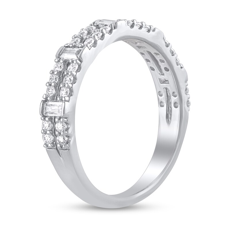Main Image 2 of 1/2 CT. T.W. Baguette-Cut Diamond Station Double Row Split Shank Ring in 14K White Gold