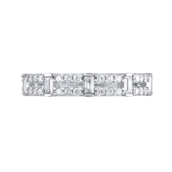 1/2 CT. T.w. Baguette-Cut Diamond Station Double Row Split Shank Ring in 14K White Gold
