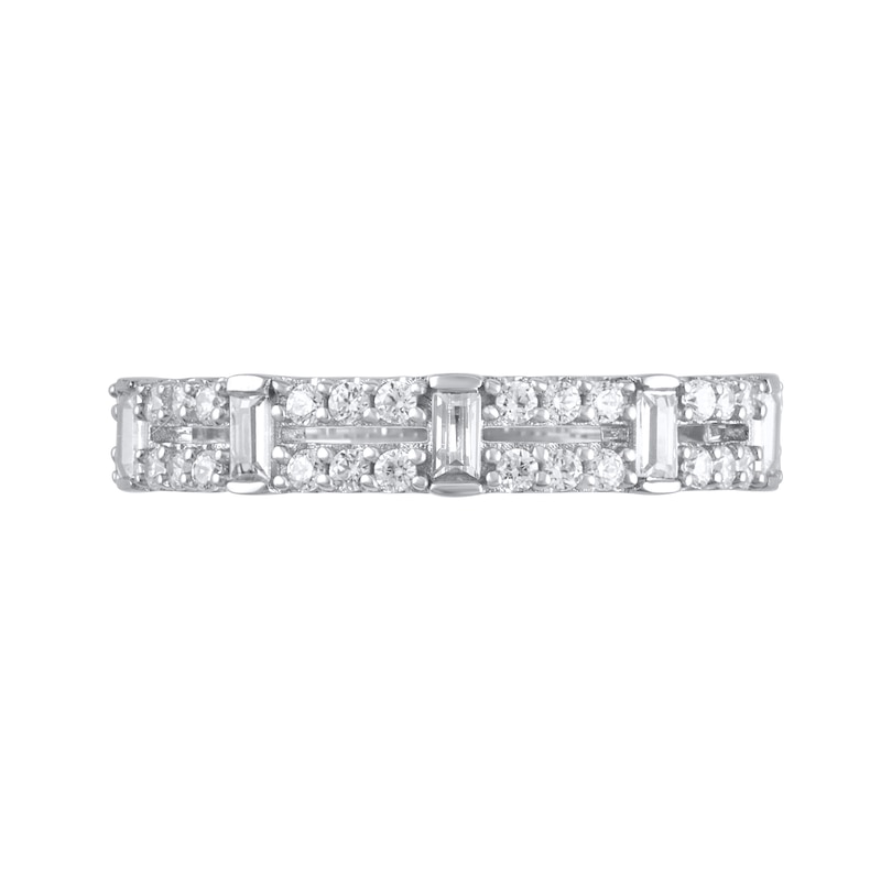 Main Image 3 of 1/2 CT. T.W. Baguette-Cut Diamond Station Double Row Split Shank Ring in 14K White Gold