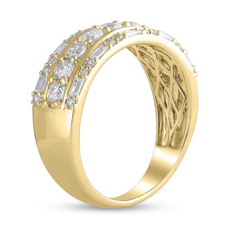 Main Image 2 of 1 CT. T.W. Baguette and Round Diamond Triple Row Band in 14K Gold