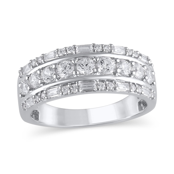 1 CT. T.w. Baguette and Round Diamond Triple Row Band in 14K White Gold