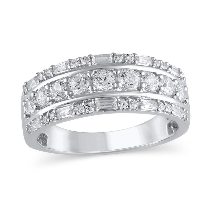 Main Image 1 of 1 CT. T.W. Baguette and Round Diamond Triple Row Band in 14K White Gold