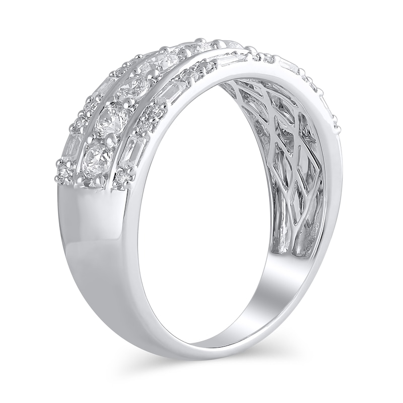 Main Image 2 of 1 CT. T.W. Baguette and Round Diamond Triple Row Band in 14K White Gold