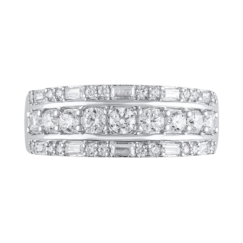 Main Image 3 of 1 CT. T.W. Baguette and Round Diamond Triple Row Band in 14K White Gold