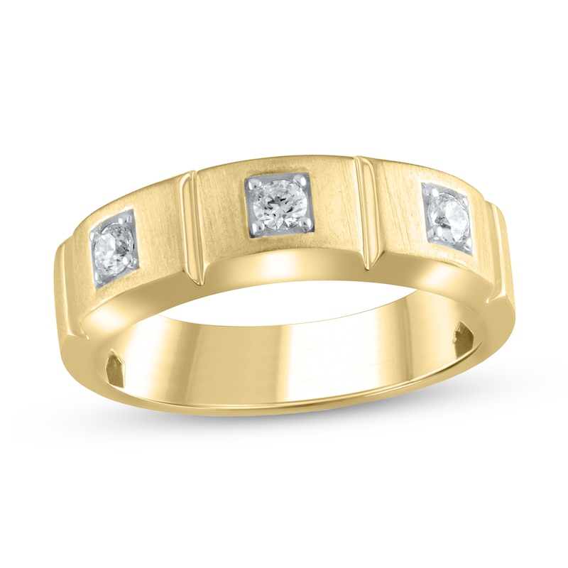 Main Image 1 of Men's 1/4 CT. T.W. Diamond Square Station Three Stone Band in 10K Gold