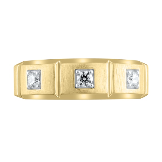 1/4 CT. T.w. Diamond Square Station Three Stone Band in 10K Gold