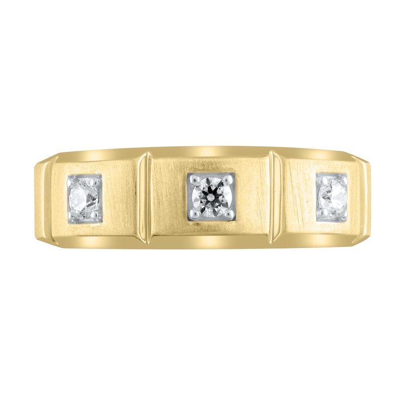 Main Image 3 of Men's 1/4 CT. T.W. Diamond Square Station Three Stone Band in 10K Gold