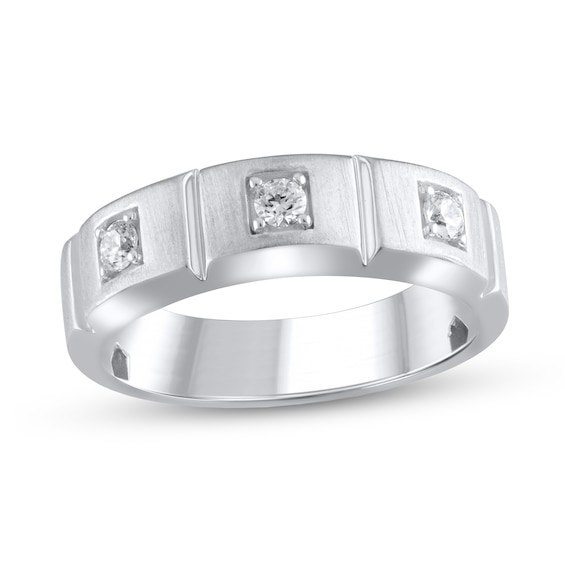 1/4 CT. T.w. Diamond Square Station Three Stone Band in 10K White Gold