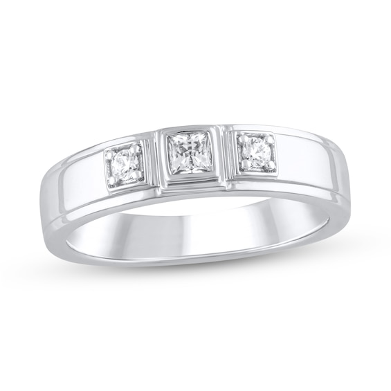 1/4 CT. T.w. Diamond Raised Square Frame Three Stone Band in 10K White Gold