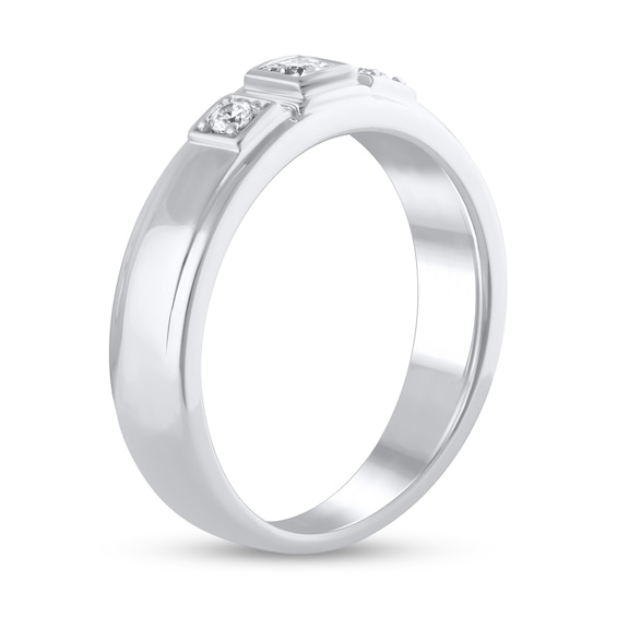 1/4 CT. T.w. Diamond Raised Square Frame Three Stone Band in 10K White Gold