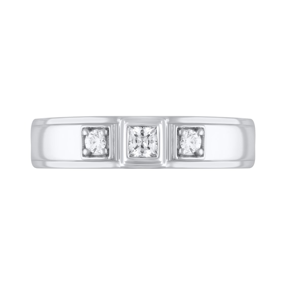 1/4 CT. T.w. Diamond Raised Square Frame Three Stone Band in 10K White Gold
