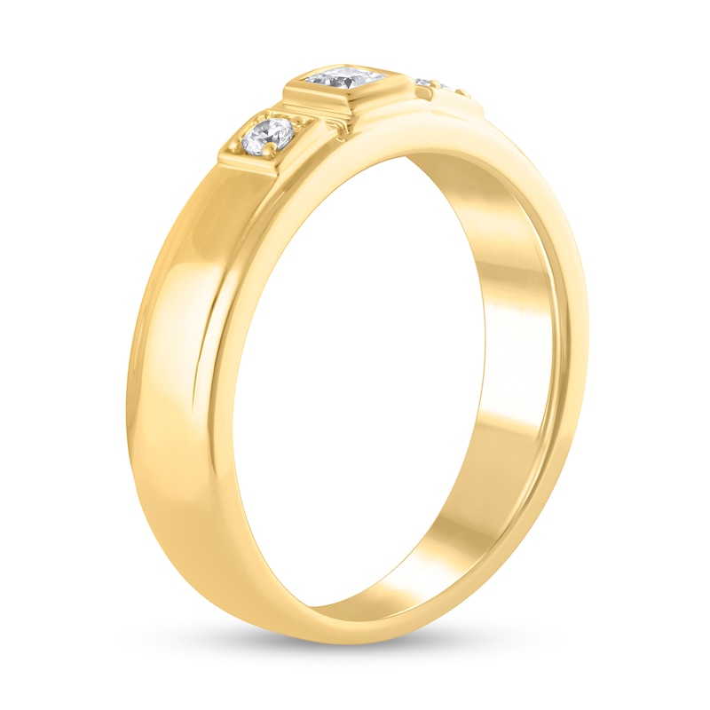 Main Image 2 of 1/4 CT. T.W. Diamond Raised Square Frame Three Stone Band in 10K Gold