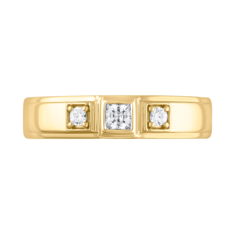 Main Image 3 of 1/4 CT. T.W. Diamond Raised Square Frame Three Stone Band in 10K Gold